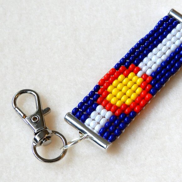 Colorado state flag bead keychain/bag charm, handmade - Picture 2 of 5
